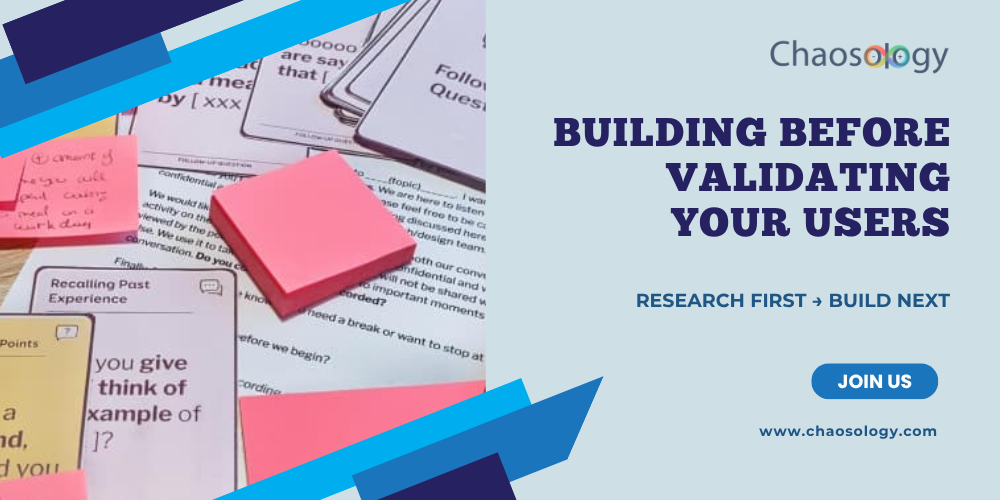 Chaosology banner on building before validating users with research first message.