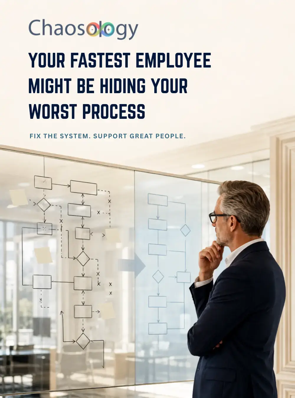 Business leader comparing a broken workflow with a streamlined process to identify hidden operational inefficiencies.