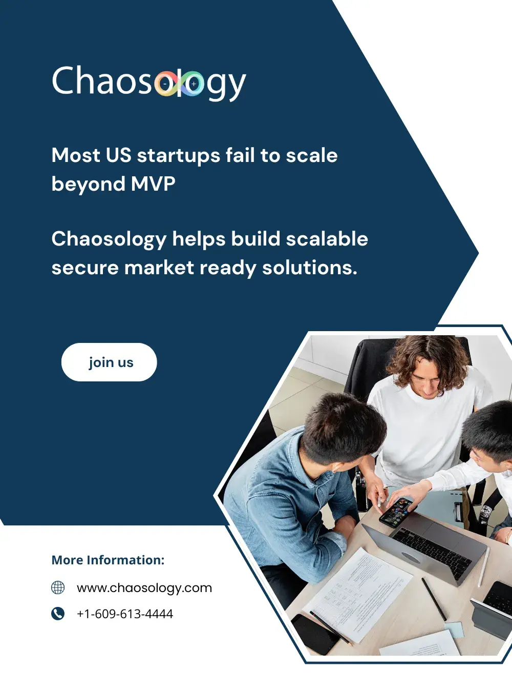 Team brainstorming to scale a US startup beyond MVP — Chaosology providing scalable, secure market-ready solutions